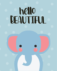 Hello Beautiful - Cute baby card illustration. Shower card.