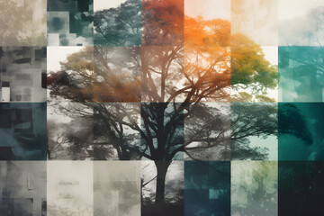 A Contemporary Collage of Tree Forms. Generative AI