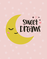 Sweet Dreams - Cute baby card illustration. Shower card.
