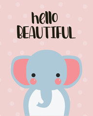 Hello Beautiful - Cute baby card illustration. Shower card.