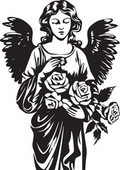 Angel with flowers Vector illustration, SVG