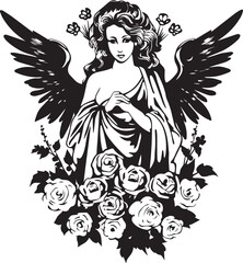 Angel with flowers Vector illustration, SVG