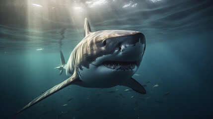 Obraz premium Great White Shark in its Ocean Realm. Generative AI