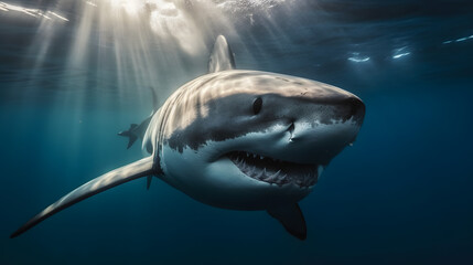 Fototapeta premium Great White Shark in its Ocean Realm. Generative AI
