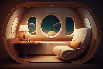 first class cabin in luxury plane background