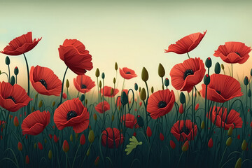 Fototapeta na wymiar illustration of red flower poppy field banner background