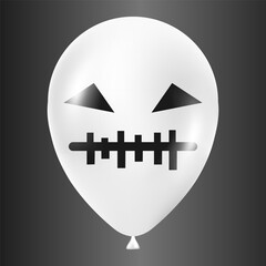 Obraz premium Halloween white balloon illustration with scary and funny face isolated on dark background