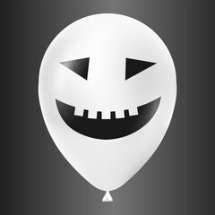Halloween white balloon illustration with scary and funny face isolated on dark background