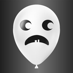 Halloween white balloon illustration with scary and funny face isolated on dark background