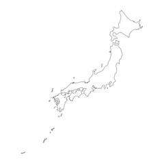 Highly detailed Japan map with borders isolated on background