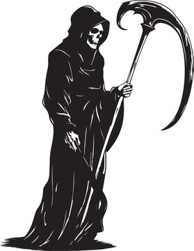 Death, Grim Reaper, Skeleton in black robe, Vector illustration, SVG