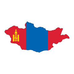 Mongolia map silhouette with flag isolated on white background