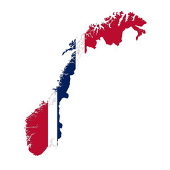 Norway map silhouette with flag isolated on white background