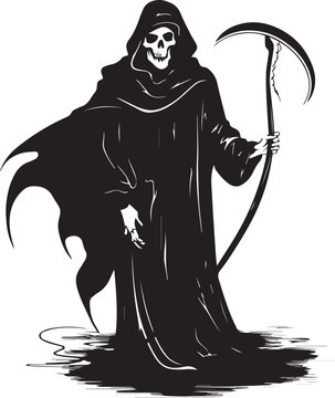Death, Grim Reaper, Skeleton in black robe, Vector illustration, SVG