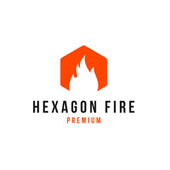Creative Hexagon Fire Flame Logo Design Concept Vector Illustration Symbol Icon