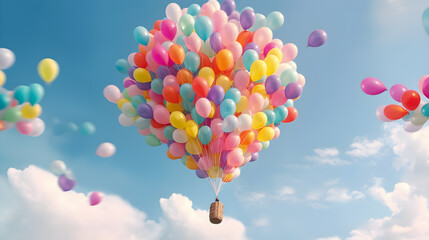 Naklejka premium Colorful balloons floating in the sky. Illustration AI Generative