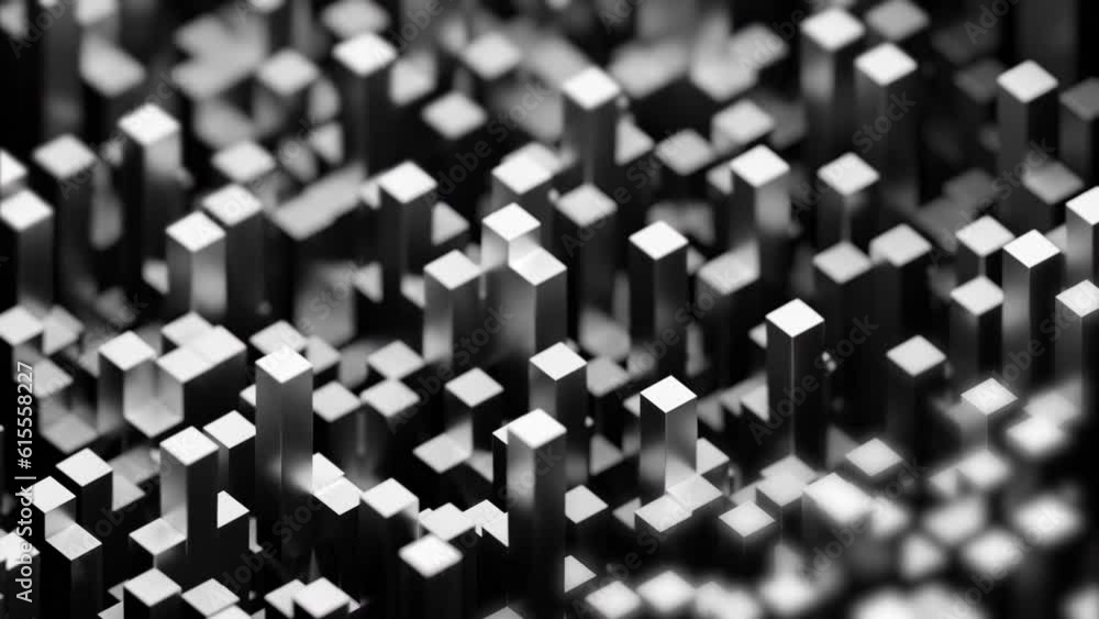 Poster abstract rectangular vertical 3d blocks moving up and down. design. randomly jumping cubic shapes.