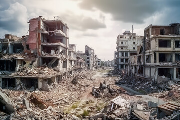 Fototapeta na wymiar A city destroyed by war (Generative AI)
