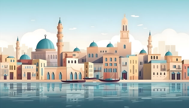 Stadtansicht auf eine orientalische Stadt (KI-/AI-generiert)