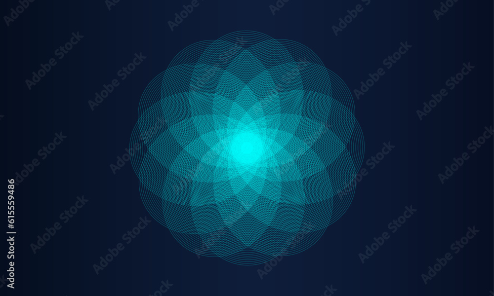 Aufkleber Abstract blue green light lines weaving pattern in circle shape isolated on black background. Vector illustration in concept of AI, technology, modern science, music festival