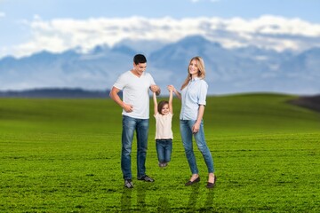 Fototapeta premium Happy family play together in the park
