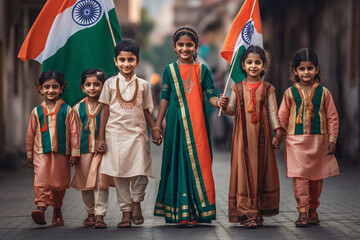 Naklejka premium festival in India independence day.August 15 Indian Independence Day. Generative AI