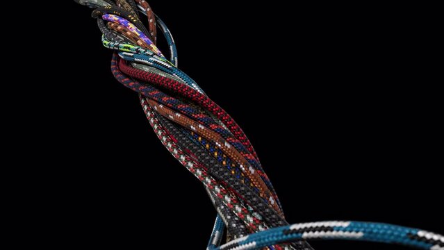 PNG Alpha.Abstract animation of ropes made in a graphic editor. Ropes. 3D generated.Animation with camera movment.Type 3