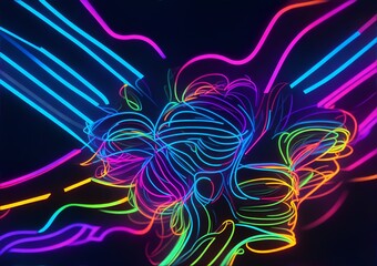 Photo of colorful neon lines creating an abstract art on a contrasting black background