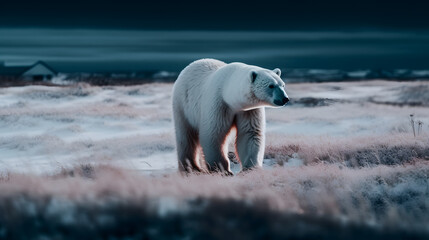 Obraz na płótnie Canvas The Polar Bear in the Snow Landscape. Generative AI