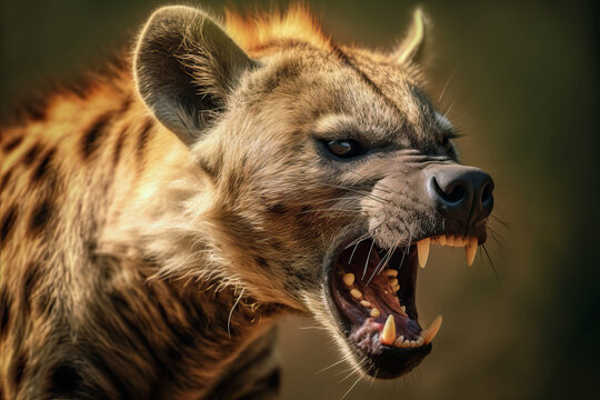 Portrait of aggressive Hyena attacking in the wild. Amazing African Wildlife. Generative Ai