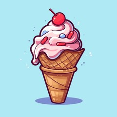 Ice cream cone cartoon icon illustration. sweet food icon concept isolated. flat cartoon style Ice cream cone illustration
