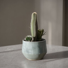 Image of cacti in a light blue ceramic pot