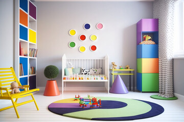 Interior of modern children's room with stylish furniture and toys, Kids play room, kids bed room, Children's hut, play tent and toys Created with Generative AI Tools