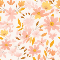 Fototapeta premium Colorful Large Scale Hand-Drawn Floral Vector Seamless Pattern. Retro 70s Style Nostalgic Fashion Textile Bold Background. Summer Resort Print. Daisies. Flower Power