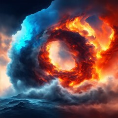 Photo of a mesmerizing painting featuring a blazing ring of fire in the sky