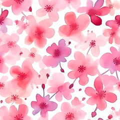 Spring sakura blossom seamless pattern. Watercolor floral print. Pink flowers of plum or cherry tree. Botanic floral background.