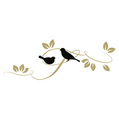 birds on a branch, golden letter i
