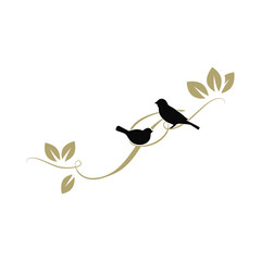 birds on a branch, golden letter j