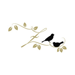 birds on a branch, golden letter z