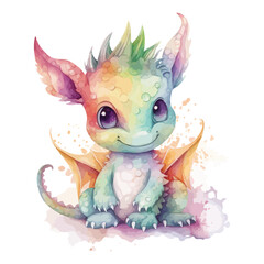 A baby dragon blowing bubbles watercolor