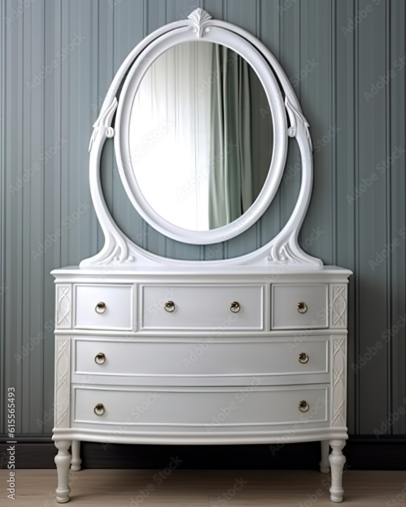 Poster isolated white antique dressing table created with generative ai technology