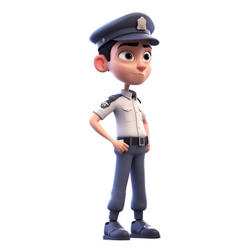 3D illustration of a policeman with a serious expression on his face