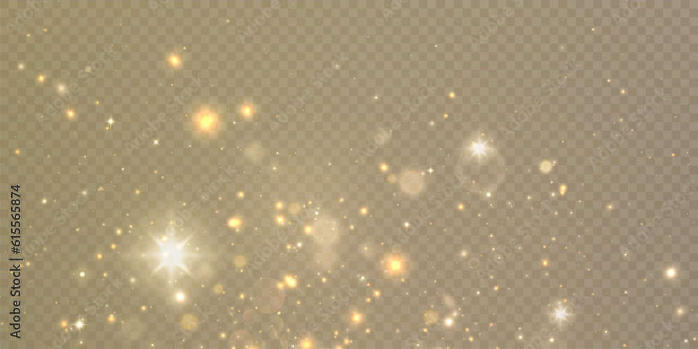 Poster Light effect with lots of golden shiny shimmering particles isolated on transparent background. Vector star cloud with dust. 10 eps