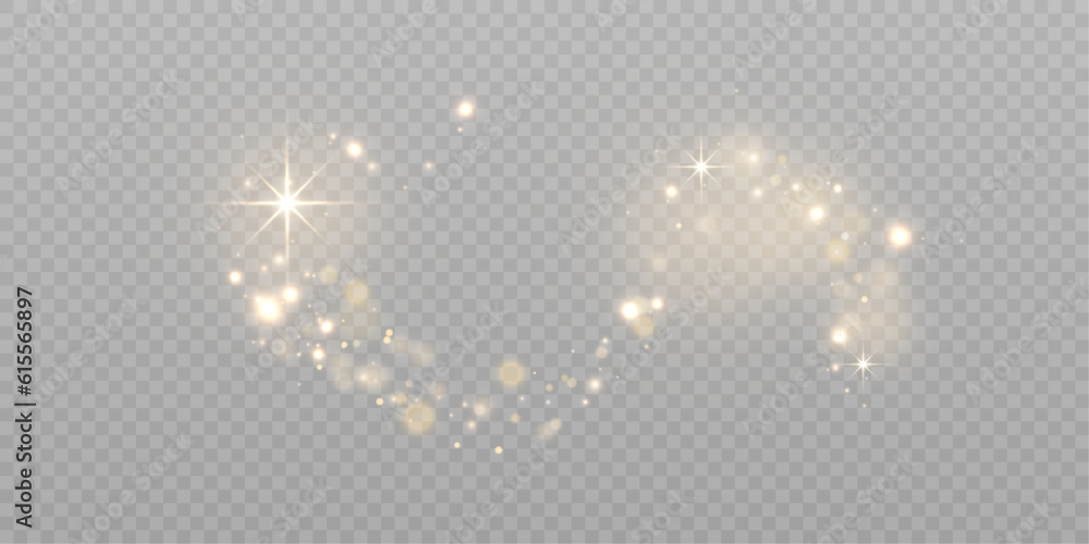 Aufkleber Light effect with lots of golden shiny shimmering particles isolated on transparent background. Vector star cloud with dust. 10 eps