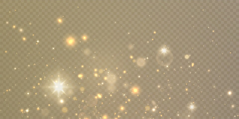Light effect with lots of golden shiny shimmering particles isolated on transparent background. Vector star cloud with dust. 10 eps