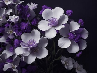 Dark background with purple and white flowers