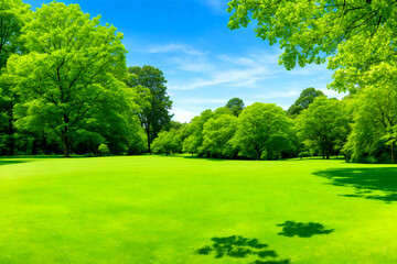 Fototapeta premium Beautiful wide-format image of a manicured country lawn on a sunny summer day