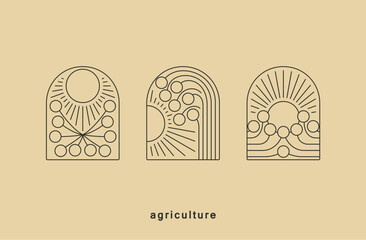 Line art modern minimalistic label. Agriculture and gardening. Harvesting. Art deco vector graphics