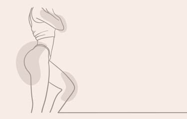 Female body with beige spots, label design, cosmetics design, sports body. Vector outline illustration