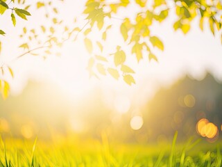 Obraz premium Magic blur bokeh nature morning sun on summer. ai generative